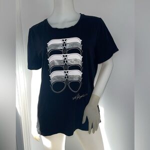 Karl Lagerfeld t shirt with sunglasses and signature graphics. Size Medium.